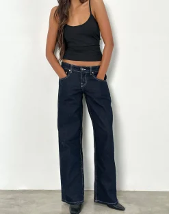 Motel Rocks Low Rise Pants | Jeans-Low Rise Parallel Jeans in Indigo with Contrast Stitch IndigowithContrastStitch