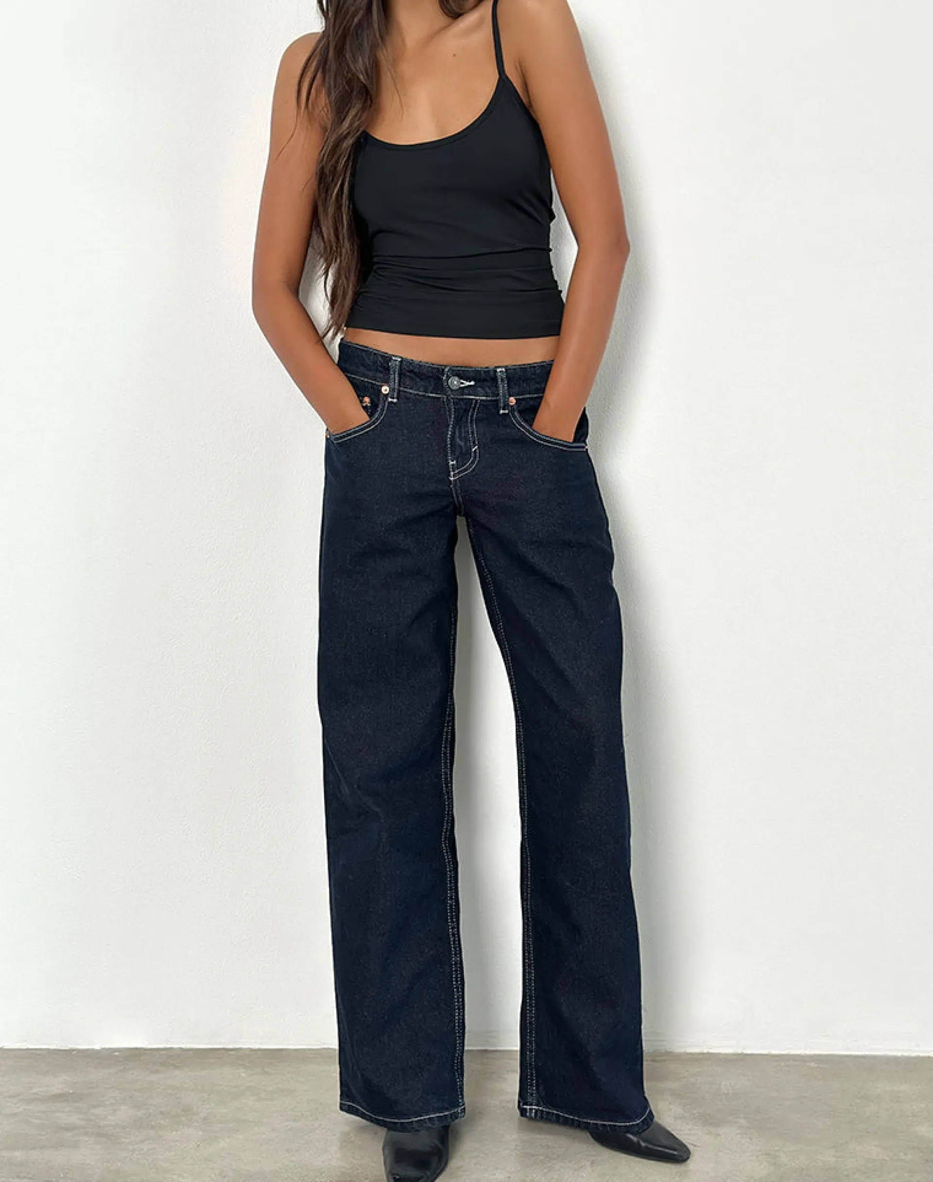 Motel Rocks Low Rise Pants | Jeans-Low Rise Parallel Jeans in Indigo with Contrast Stitch IndigowithContrastStitch