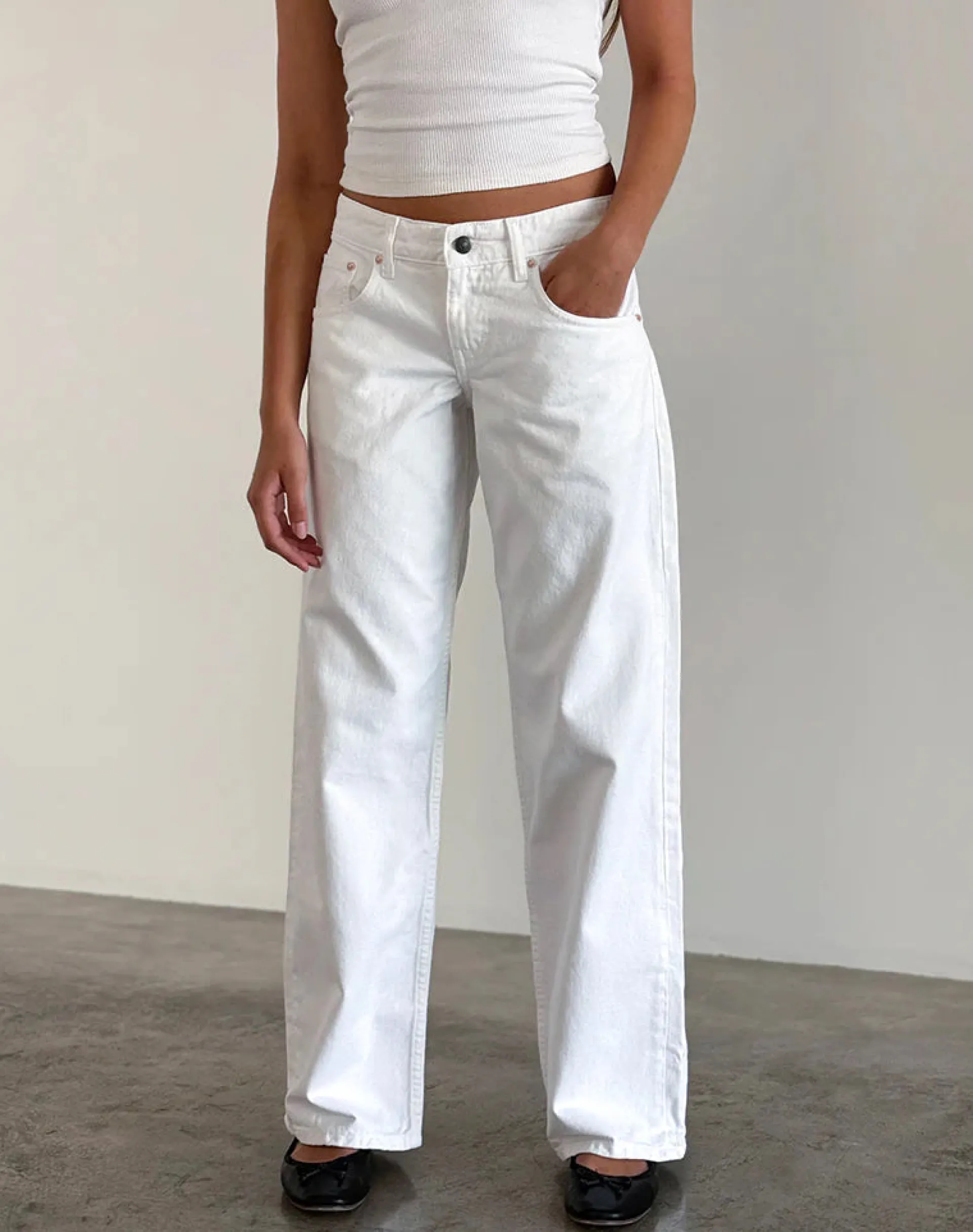 Motel Rocks Jeans | Straight Leg Jeans-Low Rise Parallel Jeans in True White TrueWhite
