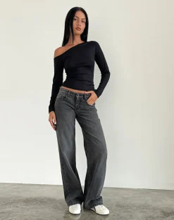 Motel Rocks Low Rise Pants | Jeans-Low Rise Parallel Jeans in Washed Black Grey WashedBlackGrey