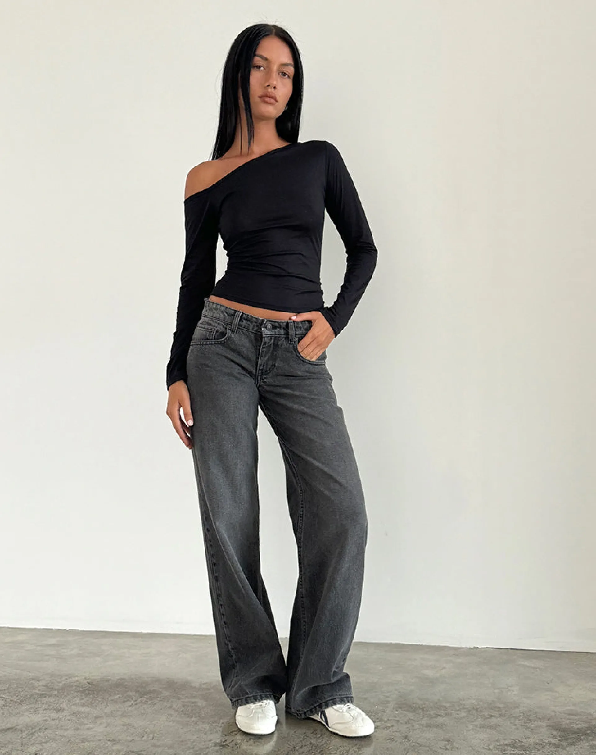 Motel Rocks Low Rise Pants | Jeans-Low Rise Parallel Jeans in Washed Black Grey WashedBlackGrey