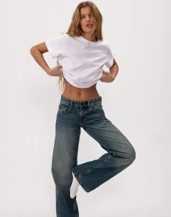 Motel Rocks Jeans | Parallel Jeans-Low Rise Parallel Jeans in Steel Blue steelblue