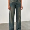 Motel Rocks Jeans | Straight Leg Jeans-Low Rise Parallel Jeans in Brown Blue Acid BrownBlueAcid