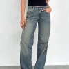 Motel Rocks Jeans | Straight Leg Jeans-Low Rise Parallel Jeans in Extreme Blue Green ExtremeBlueGreen