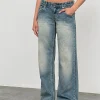 Motel Rocks Jeans | Straight Leg Jeans-Low Rise Parallel Jeans In Dirty Blue DirtyBlue