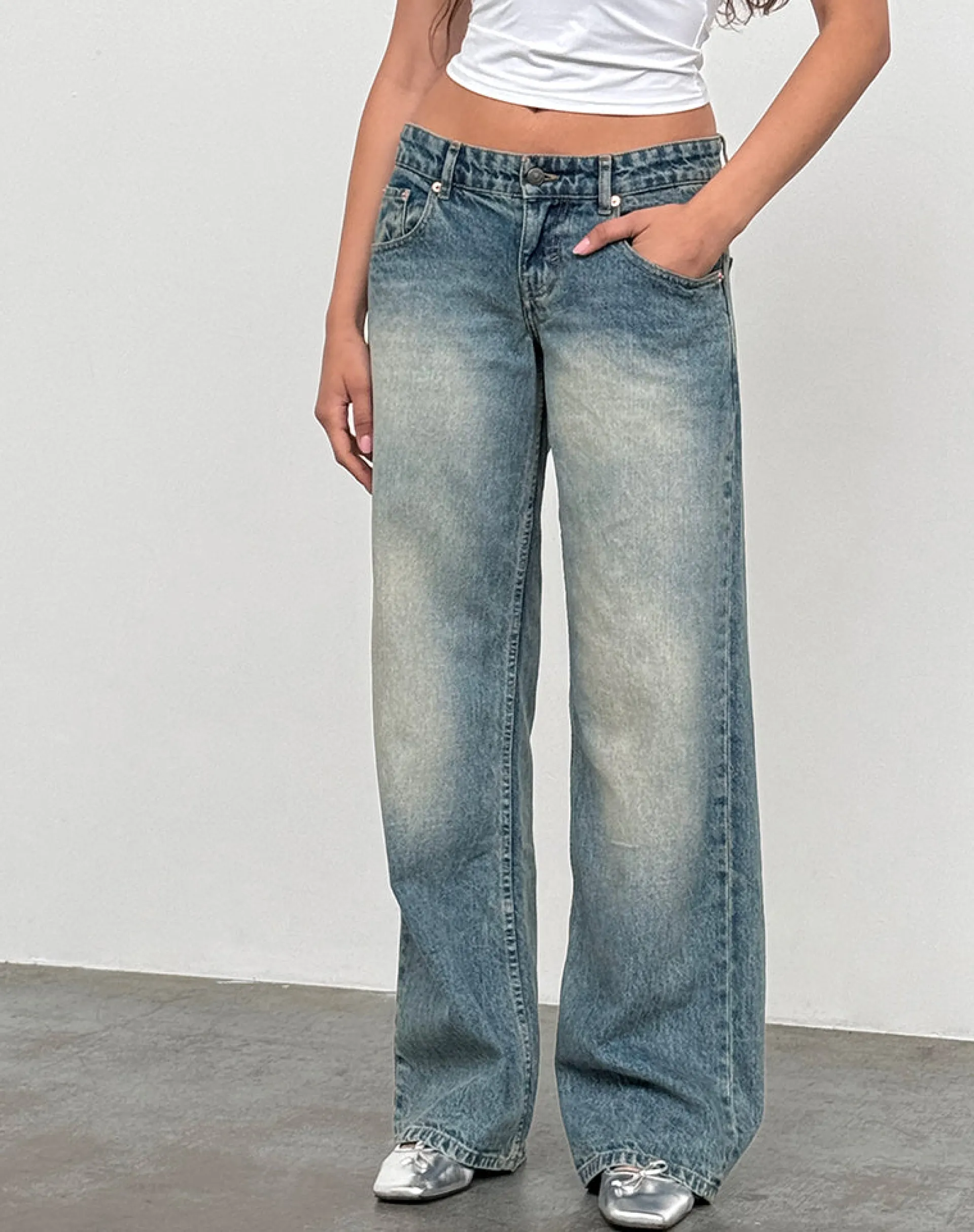 Motel Rocks Jeans | Straight Leg Jeans-Low Rise Parallel Jeans In Dirty Blue DirtyBlue