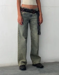 Motel Rocks Jeans | Low Rise Pants-Low Rise Parallel Jeans in Sandy Blue Acid sandyblueacid