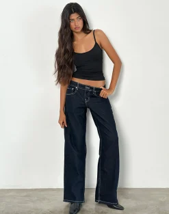 Motel Rocks Low Rise Pants | Jeans-Low Rise Parallel Jeans in Indigo with Contrast Stitch IndigowithContrastStitch