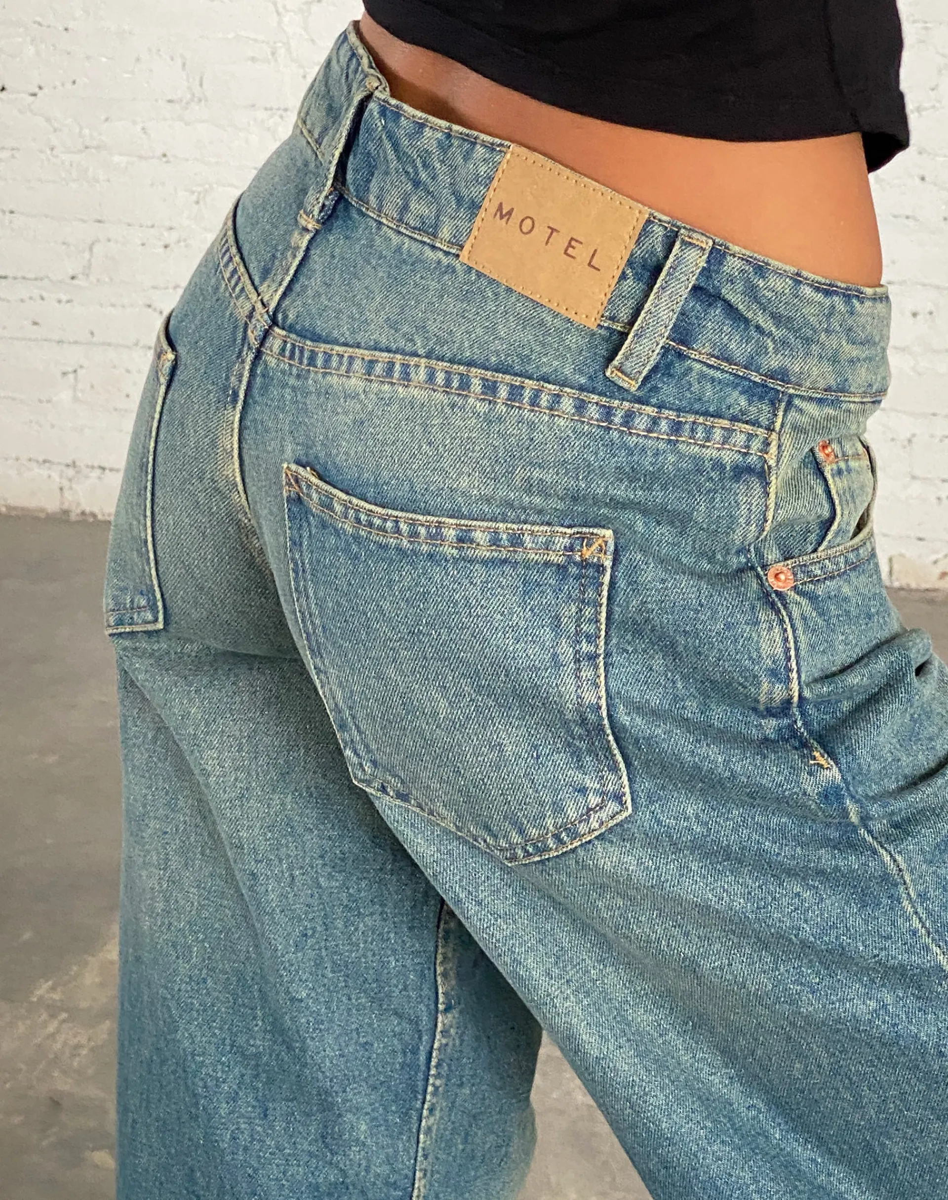 Motel Rocks Low Rise Pants | Jeans-Low Rise Parallel Jeans in Vintage Blue Green VintageBlueGreen
