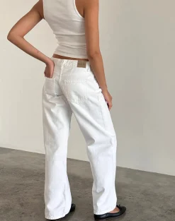 Motel Rocks Jeans | Straight Leg Jeans-Low Rise Parallel Jeans in True White TrueWhite