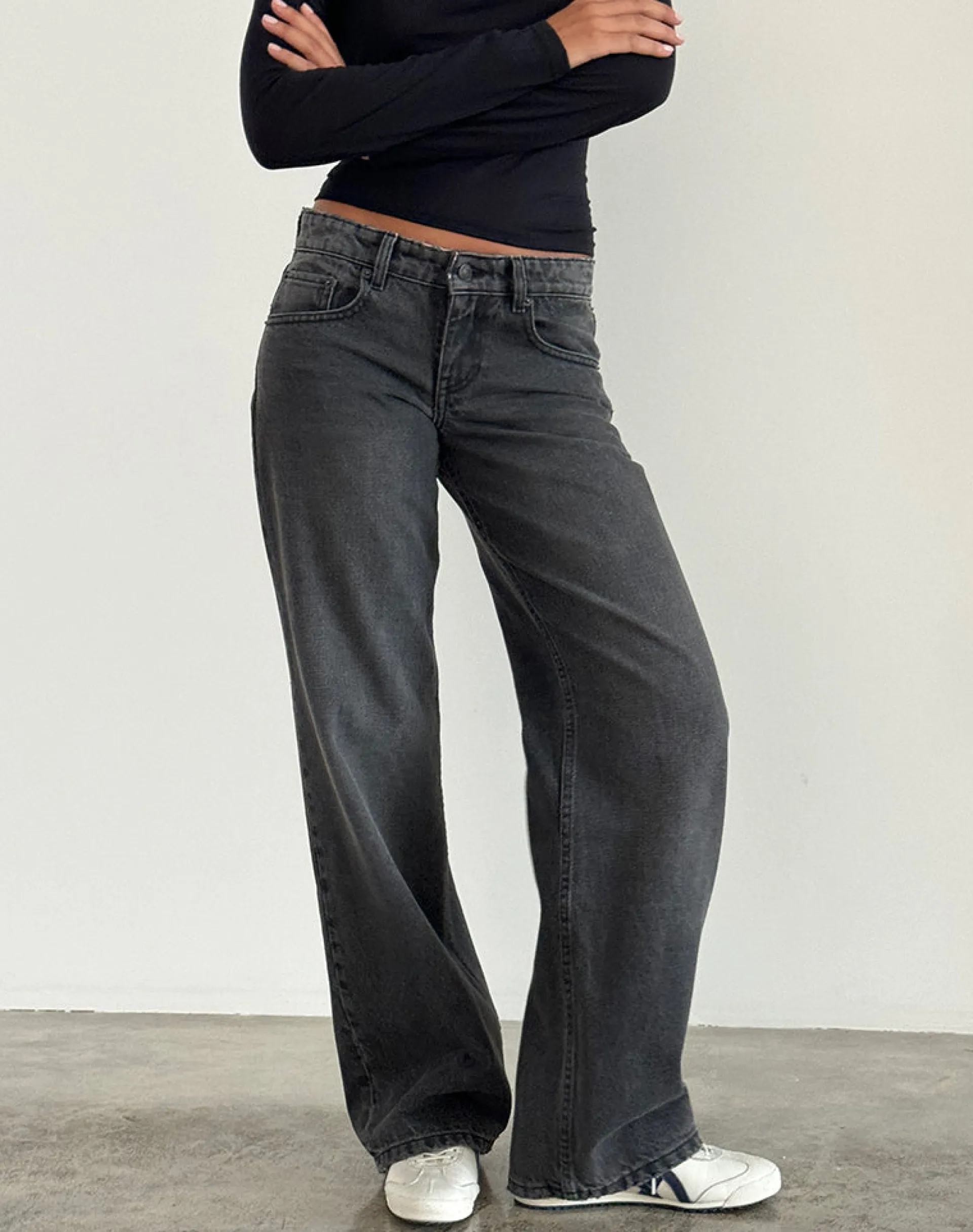 Motel Rocks Low Rise Pants | Jeans-Low Rise Parallel Jeans in Washed Black Grey WashedBlackGrey