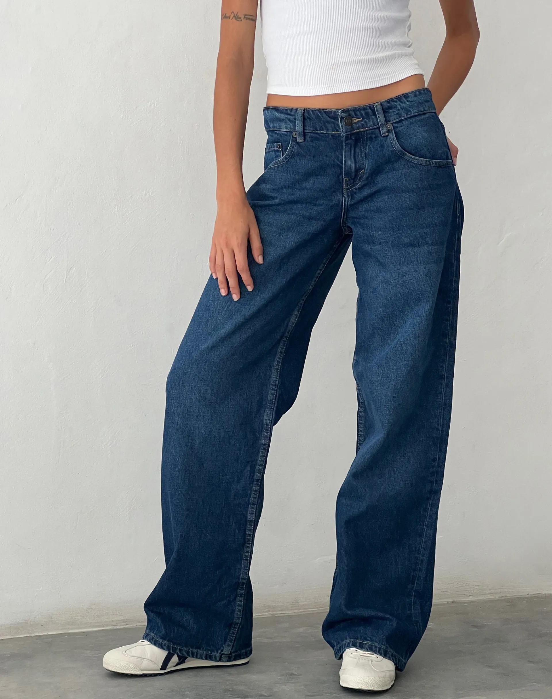 Motel Rocks Low Rise Pants | Jeans-Low Rise Parallel Jeans in Mid Blue Used MidBlueUsed