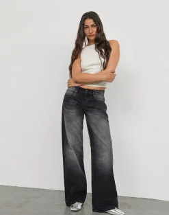 Motel Rocks Jeans | Straight Leg Jeans-Low Rise Parallel Jeans In Extreme Black Wash ExtremeBlackWash