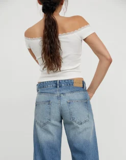 Motel Rocks Jeans | Straight Leg Jeans-Low Rise Parallel Jeans in Powder Blue PowderBlue