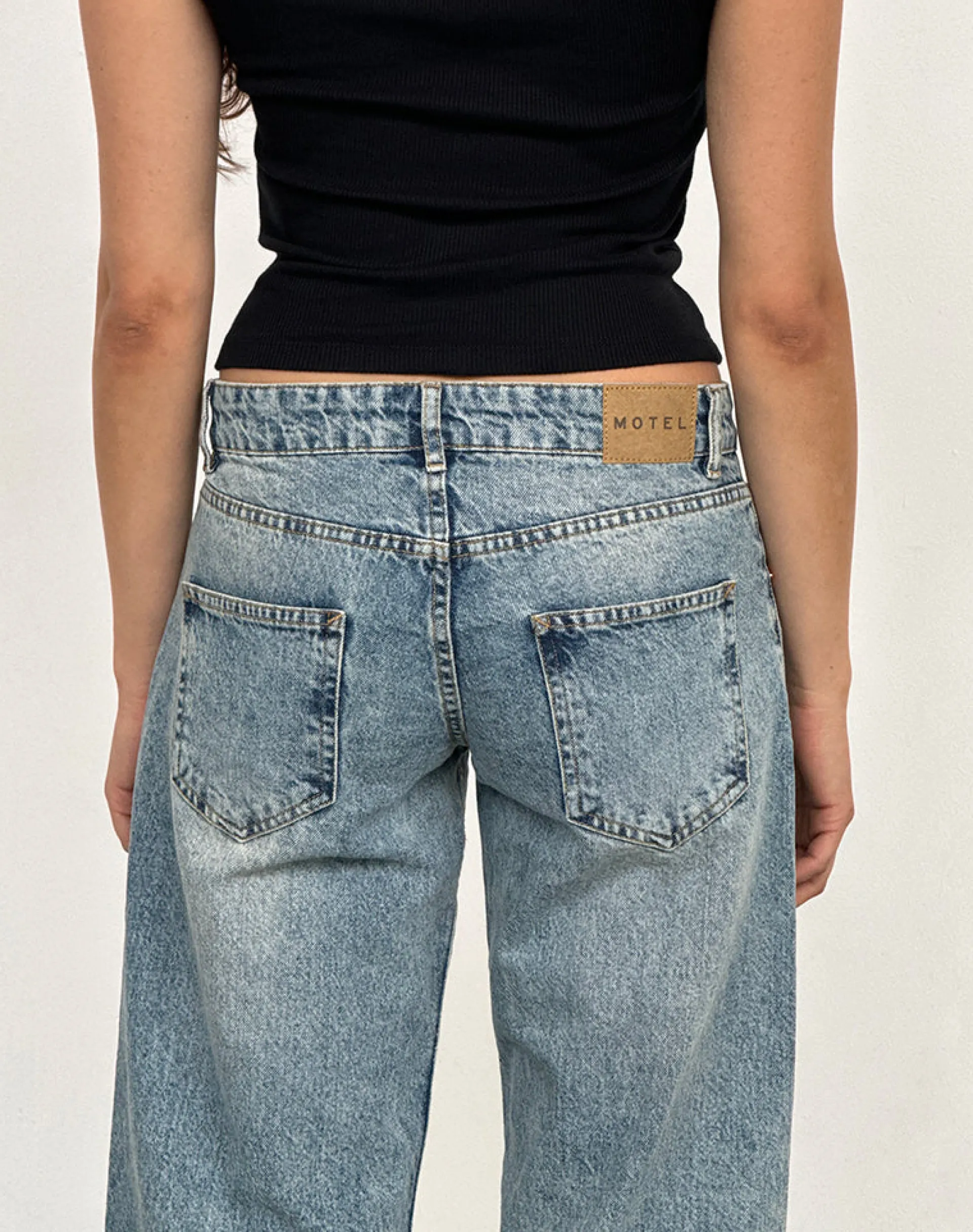 Motel Rocks Jeans | Straight Leg Jeans-Low Rise Parallel Jeans in Vintage Blue Wash VintageBlueWash