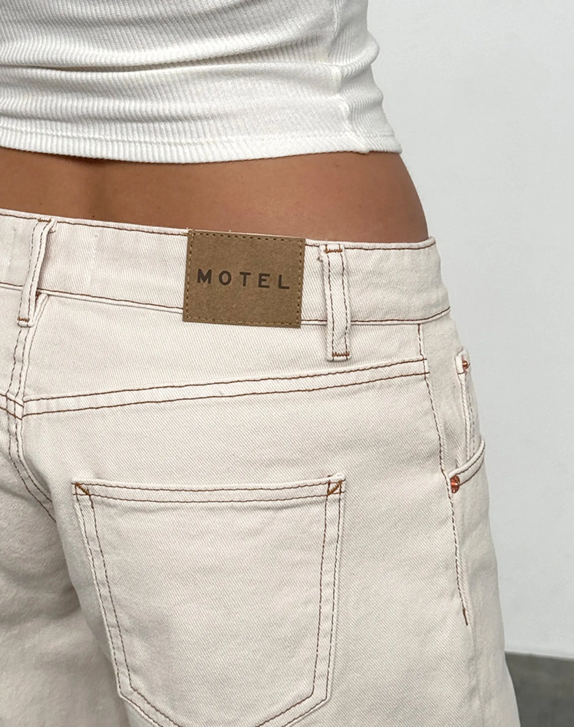 Motel Rocks Jeans | Straight Leg Jeans-Low Rise Parallel Jeans in Off White OffWhite