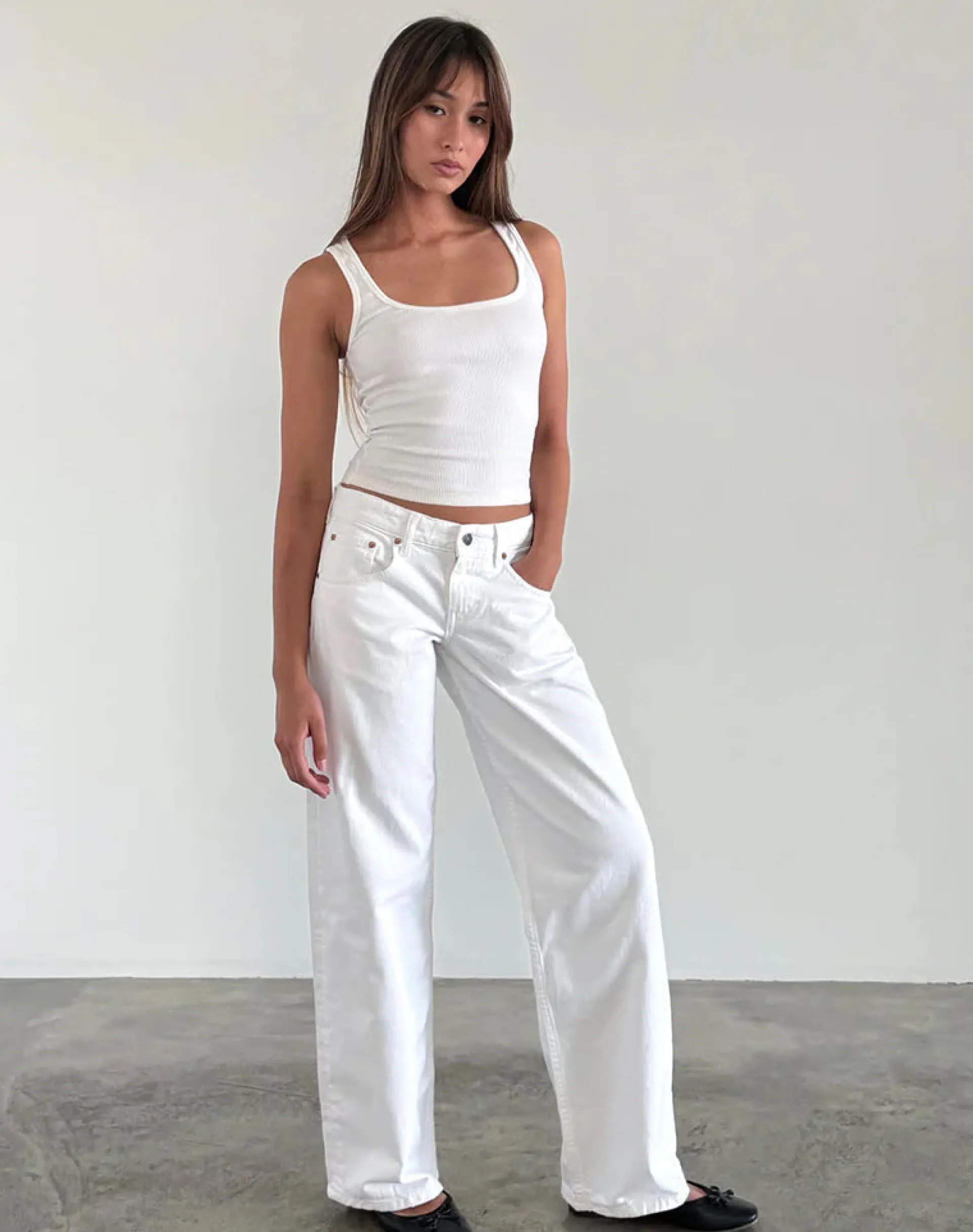 Motel Rocks Jeans | Straight Leg Jeans-Low Rise Parallel Jeans in True White TrueWhite