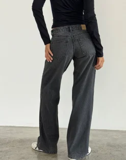 Motel Rocks Low Rise Pants | Jeans-Low Rise Parallel Jeans in Washed Black Grey WashedBlackGrey