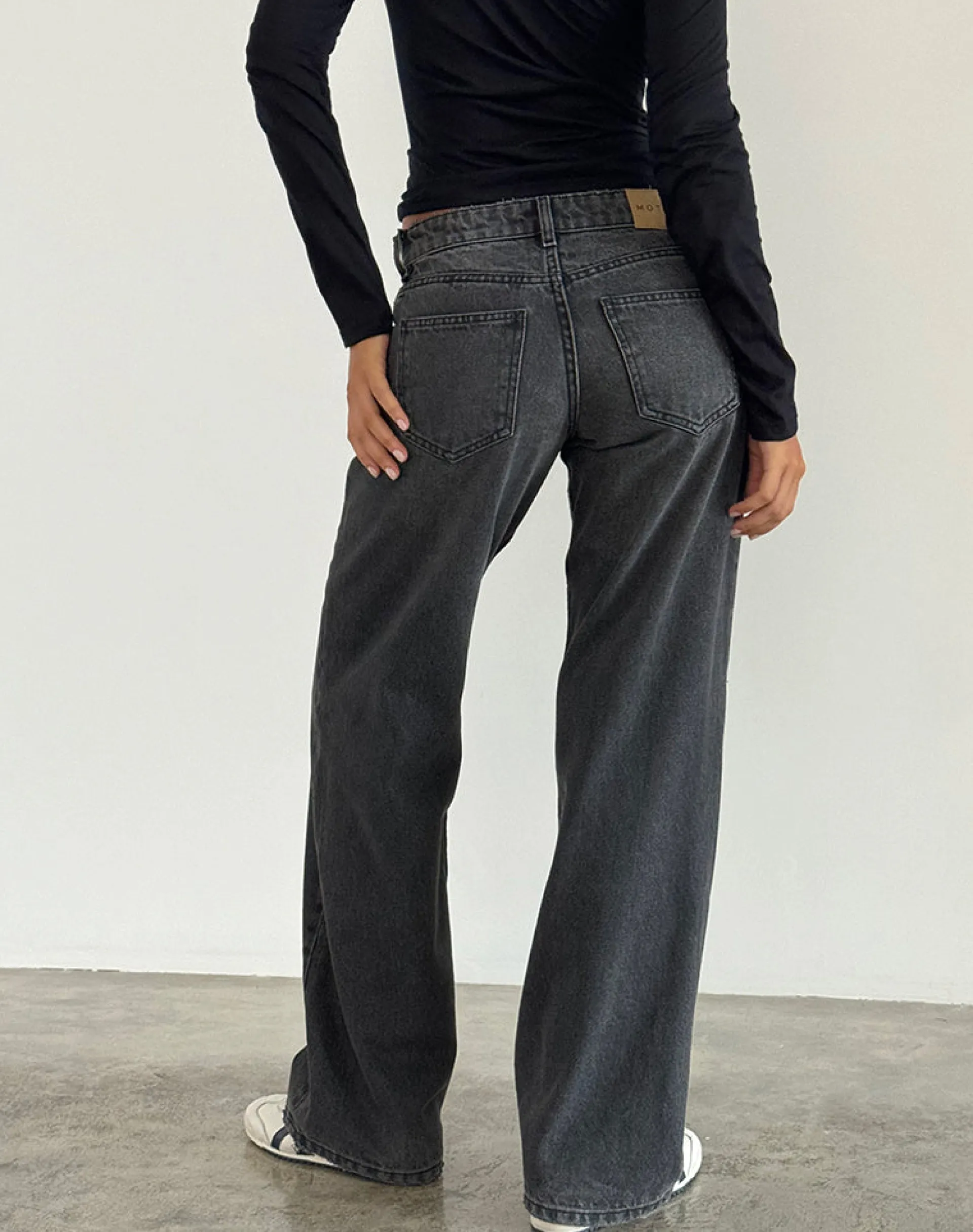 Motel Rocks Low Rise Pants | Jeans-Low Rise Parallel Jeans in Washed Black Grey WashedBlackGrey