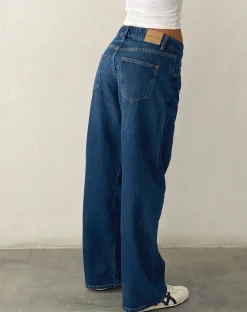 Motel Rocks Low Rise Pants | Jeans-Low Rise Parallel Jeans in Mid Blue Used MidBlueUsed