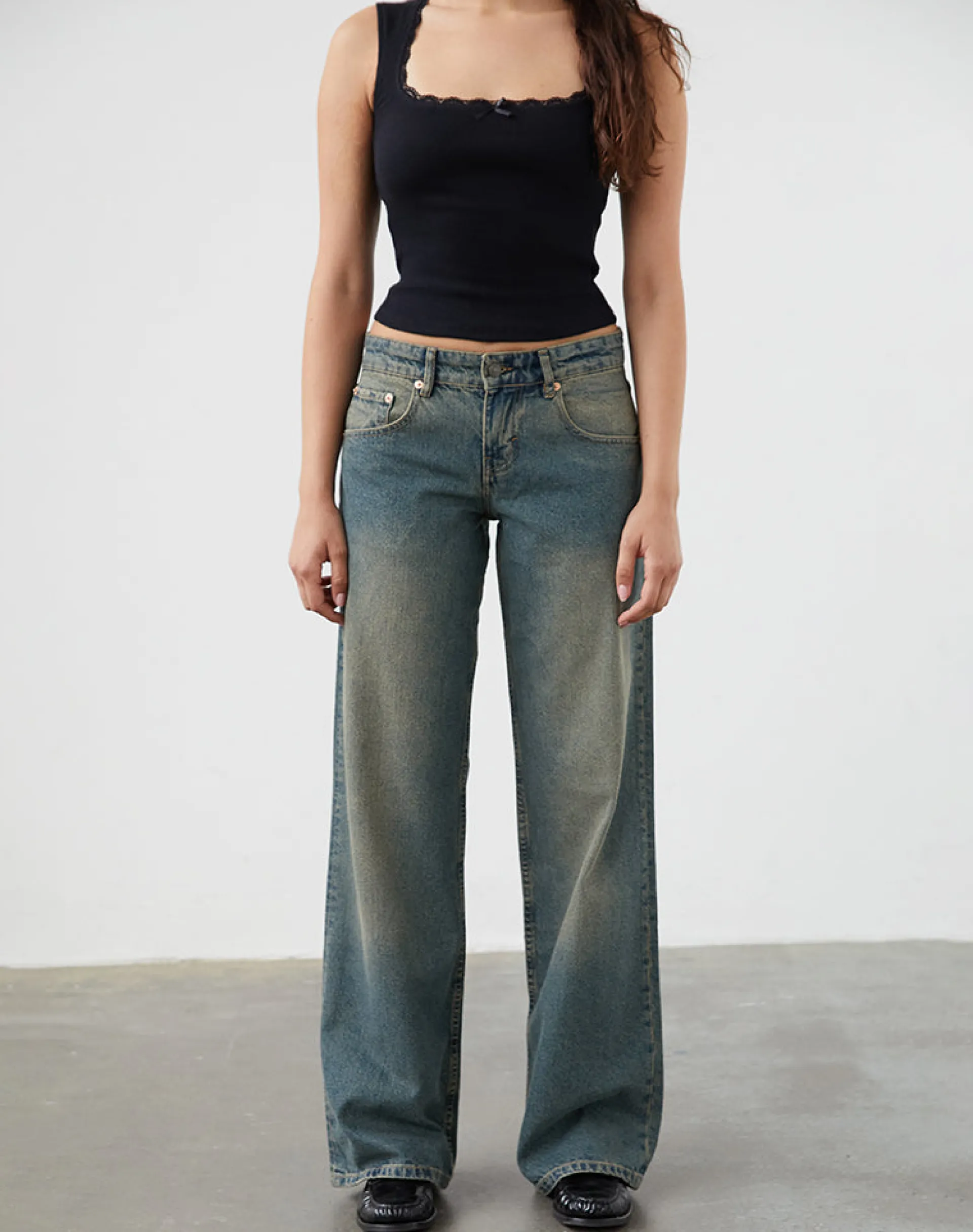 Motel Rocks Jeans | Straight Leg Jeans-Low Rise Parallel Jeans in Brown Blue Acid BrownBlueAcid