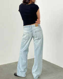 Motel Rocks Jeans | Straight Leg Jeans-Low Rise Parallel Jeans In Extreme Light Wash Blue ExtremeLightWashBlue