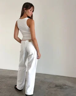 Motel Rocks Jeans | Straight Leg Jeans-Low Rise Parallel Jeans in True White TrueWhite