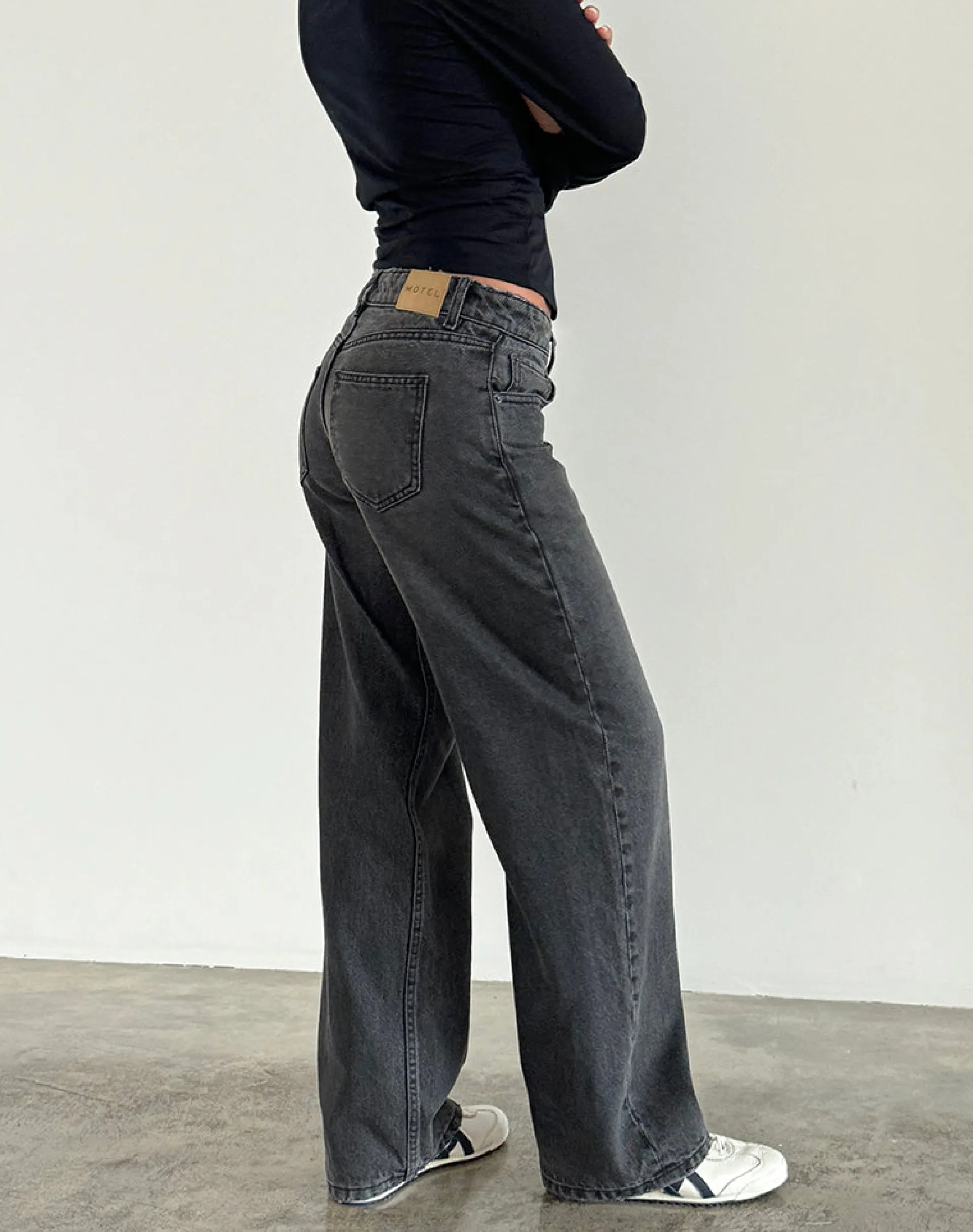Motel Rocks Low Rise Pants | Jeans-Low Rise Parallel Jeans in Washed Black Grey WashedBlackGrey