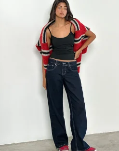 Motel Rocks Low Rise Pants | Jeans-Low Rise Parallel Jeans in Indigo with Contrast Stitch IndigowithContrastStitch