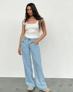 Motel Rocks Low Rise Pants | Straight Leg Jeans-Low Rise Parallel Jeans in Light Wash Blue LightWashBlue