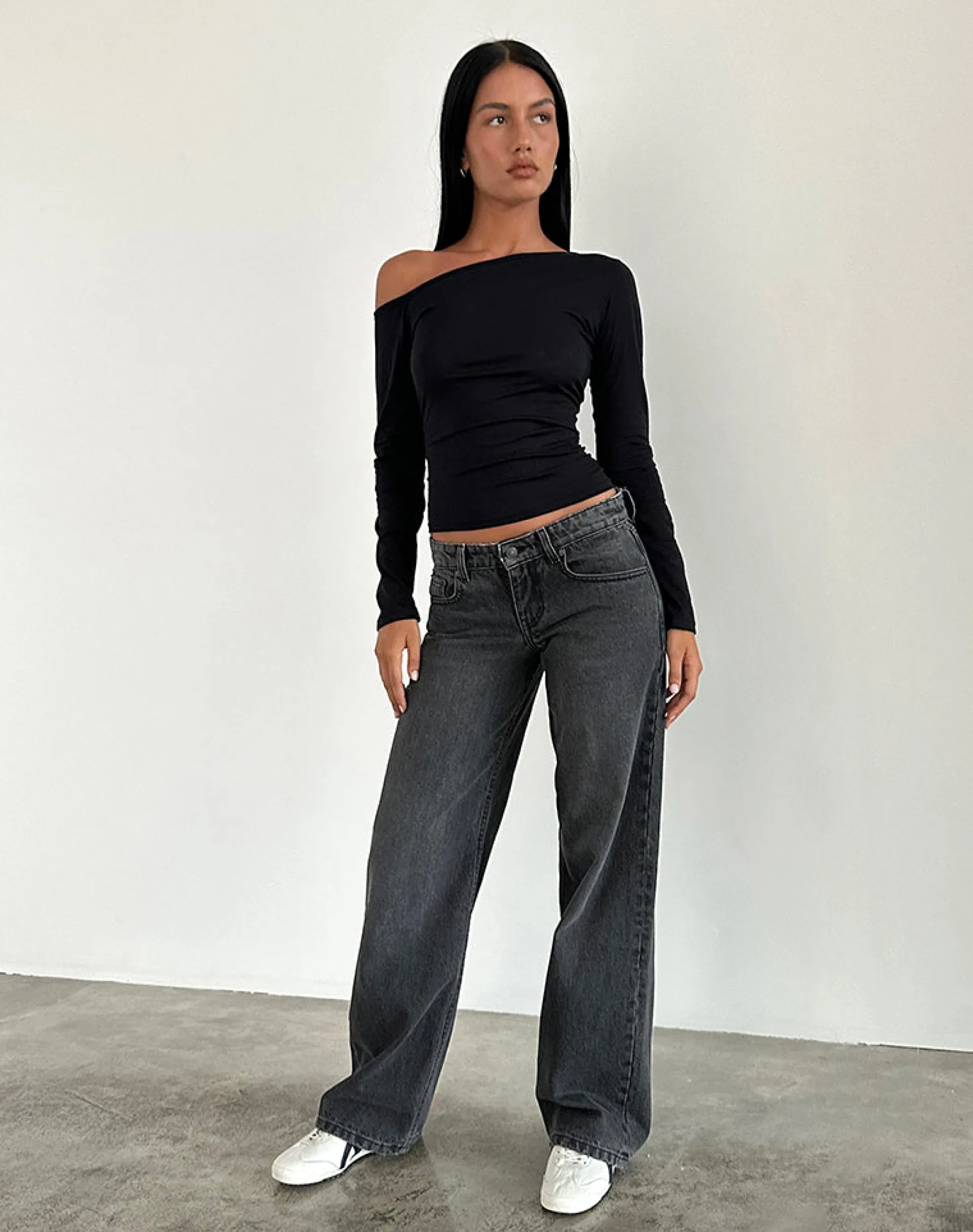 Motel Rocks Low Rise Pants | Jeans-Low Rise Parallel Jeans in Washed Black Grey WashedBlackGrey