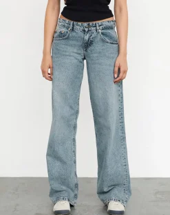 Motel Rocks Jeans | Straight Leg Jeans-Low Rise Parallel Jeans in Vintage Blue Wash VintageBlueWash