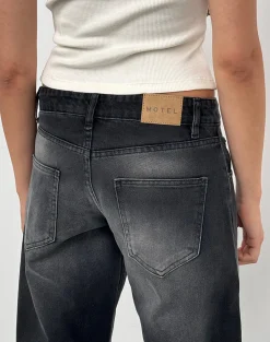 Motel Rocks Jeans | Straight Leg Jeans-Low Rise Parallel Jeans In Extreme Black Wash ExtremeBlackWash