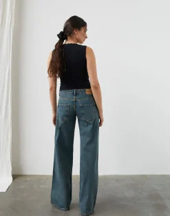 Motel Rocks Jeans | Straight Leg Jeans-Low Rise Parallel Jeans in Brown Blue Acid BrownBlueAcid