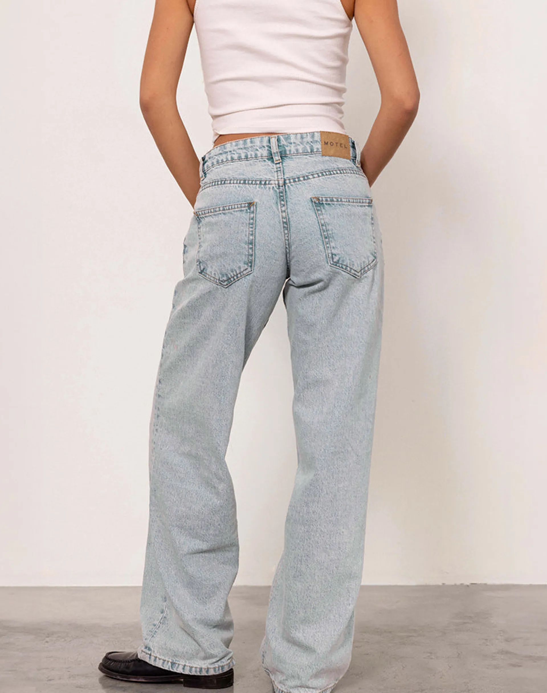 Motel Rocks Low Rise Pants | Jeans-Low Rise Parallel Jeans in 80s Light Blue Wash 80sLightBlueWash