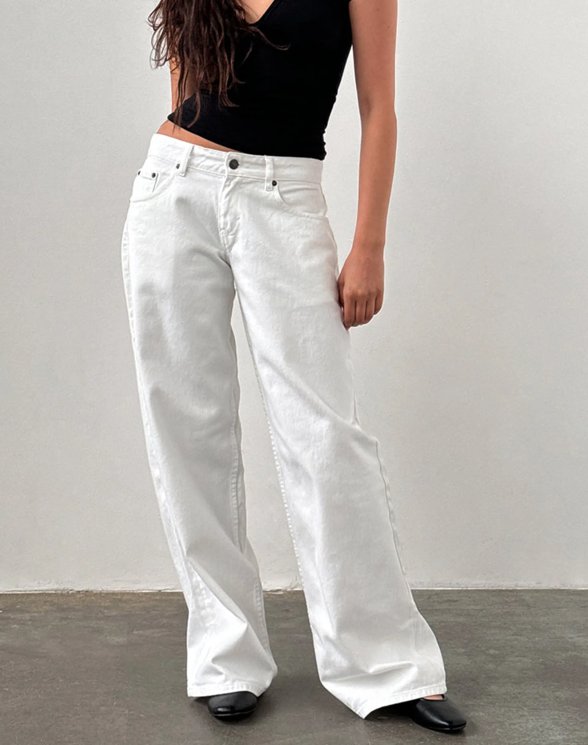 Motel Rocks Jeans | Roomy Jeans-Low Rise Roomy Jeans in True White truewhite