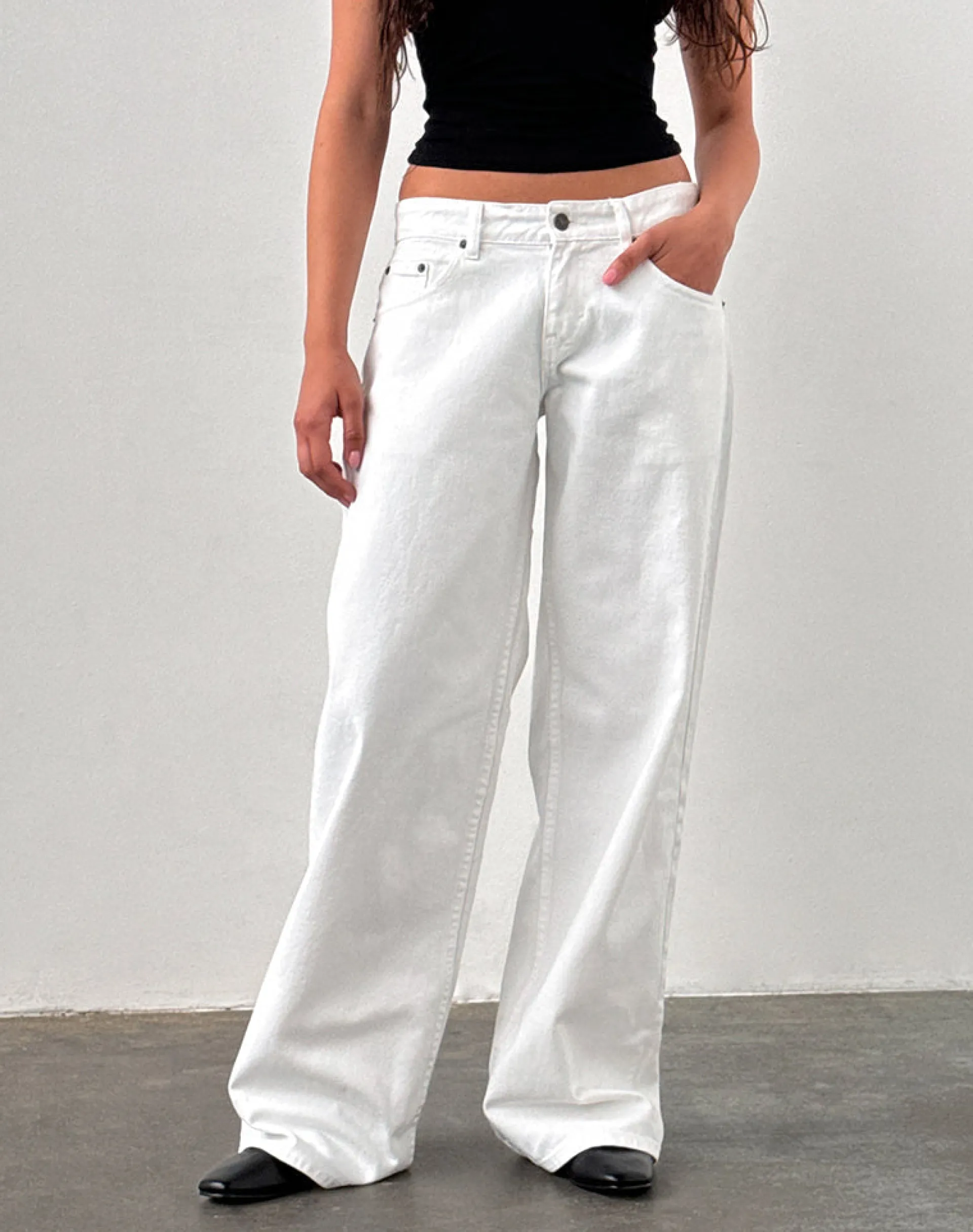 Motel Rocks Jeans | Roomy Jeans-Low Rise Roomy Jeans in True White truewhite