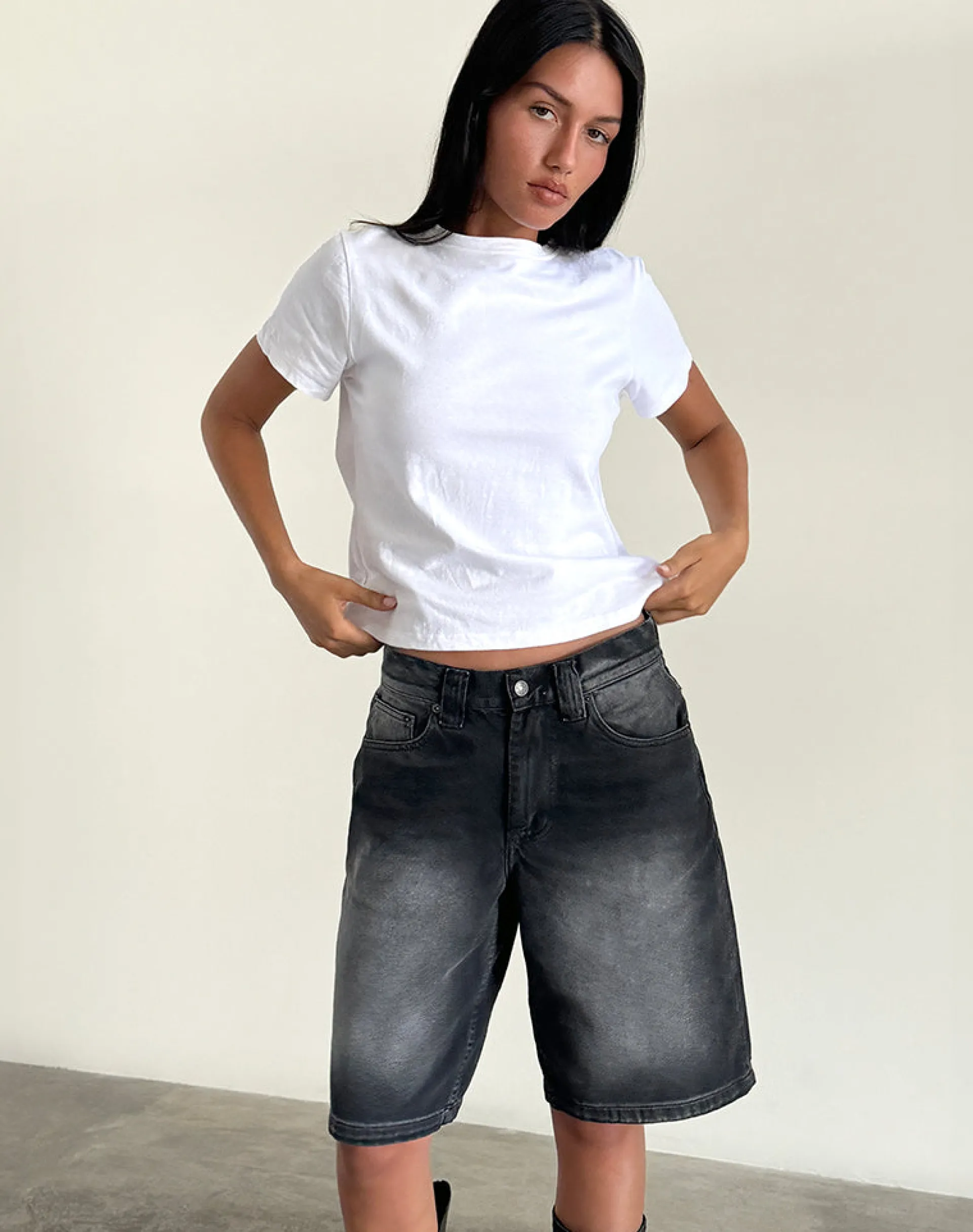 Motel Rocks Jorts-Low Rise Skater Short in Extreme Black ExtremeBlack