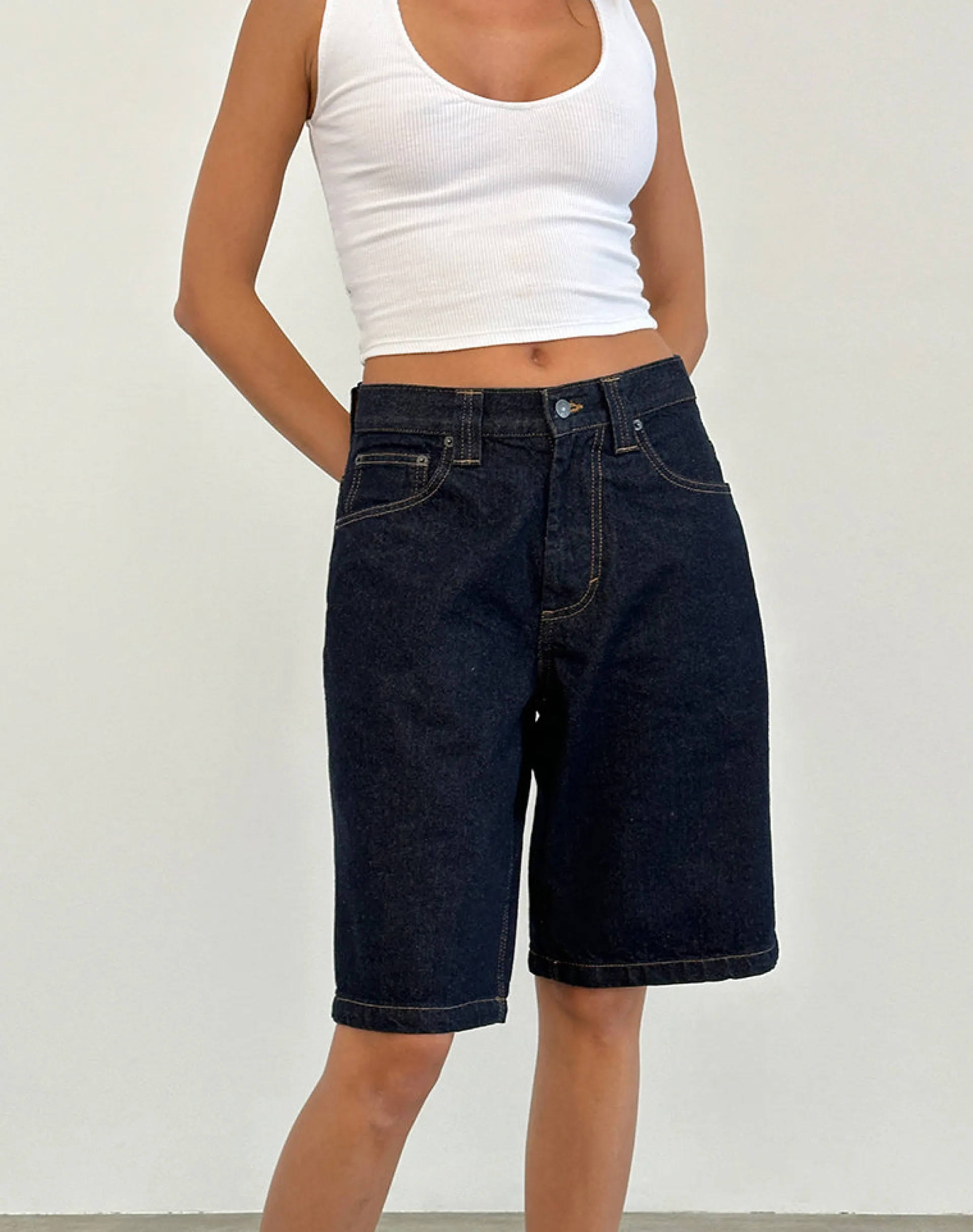 Motel Rocks Jorts-Low Rise Skater Short in Indigo