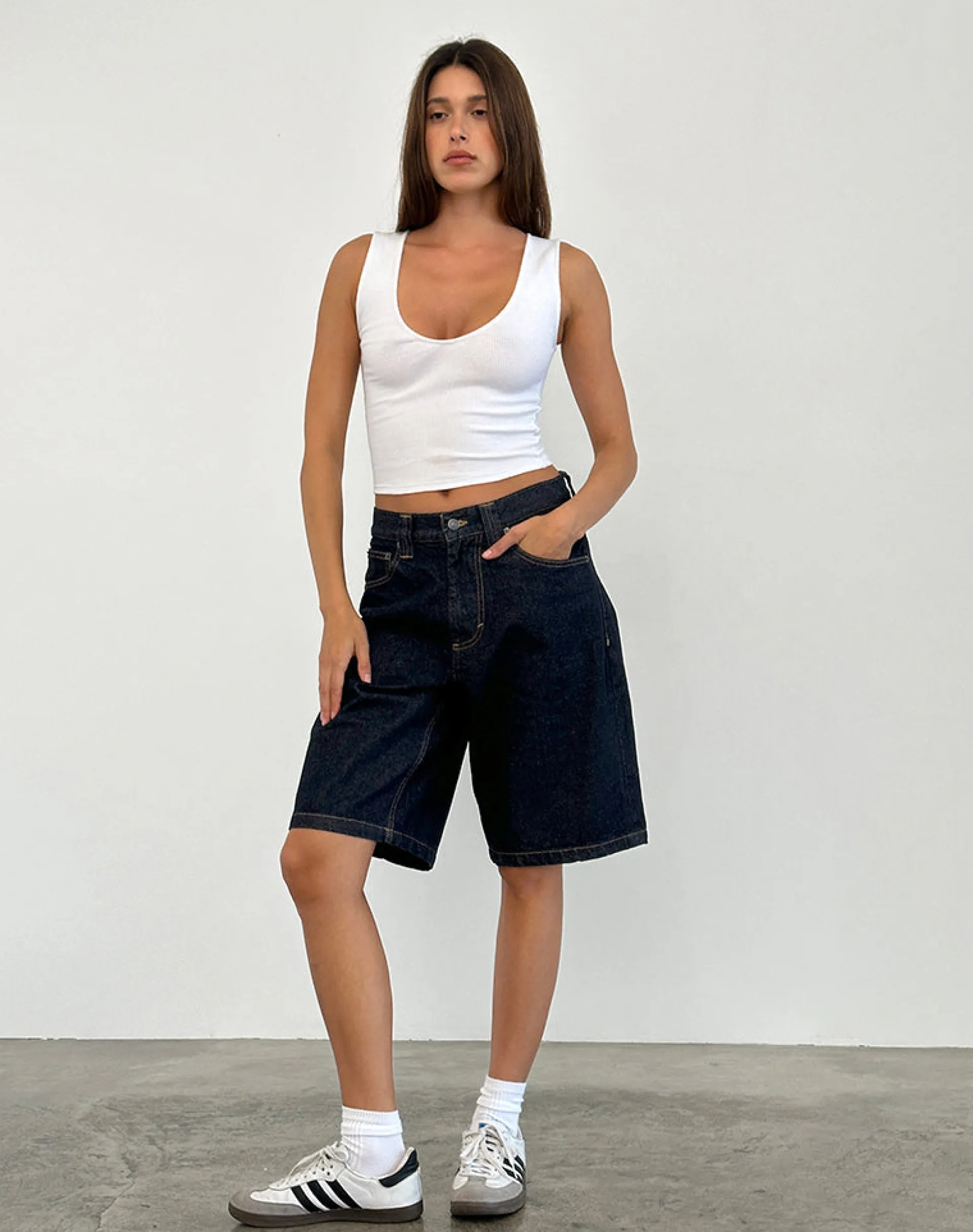 Motel Rocks Jorts-Low Rise Skater Short in Indigo