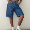 Motel Rocks Jorts-Low Rise Skater Shorts in Core Blue Stone CoreBlueStone