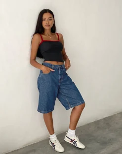 Motel Rocks Jorts-Low Rise Skater Shorts in Core Blue Stone CoreBlueStone