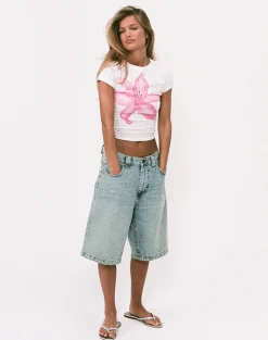 Motel Rocks Jorts-Low Rise Skater Shorts in Bleach Denim BleachDenim