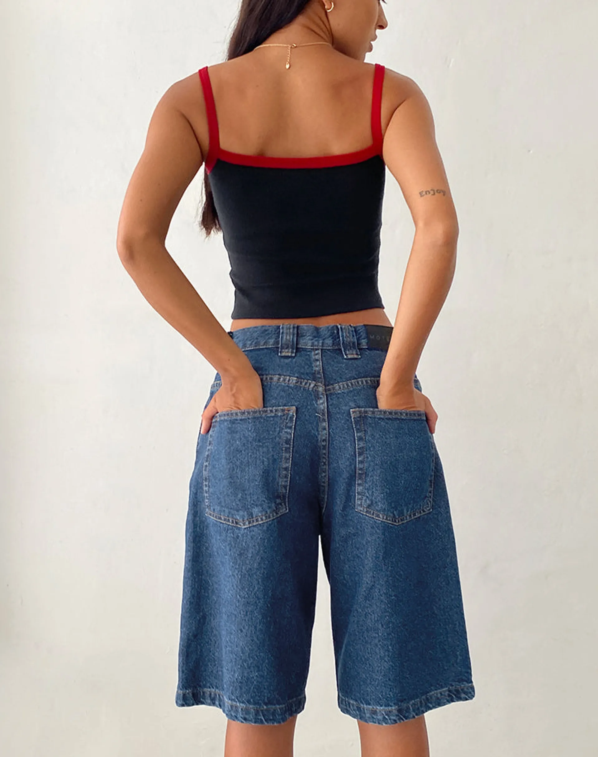 Motel Rocks Jorts-Low Rise Skater Shorts in Core Blue Stone CoreBlueStone