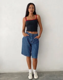 Motel Rocks Jorts-Low Rise Skater Shorts in Core Blue Stone CoreBlueStone