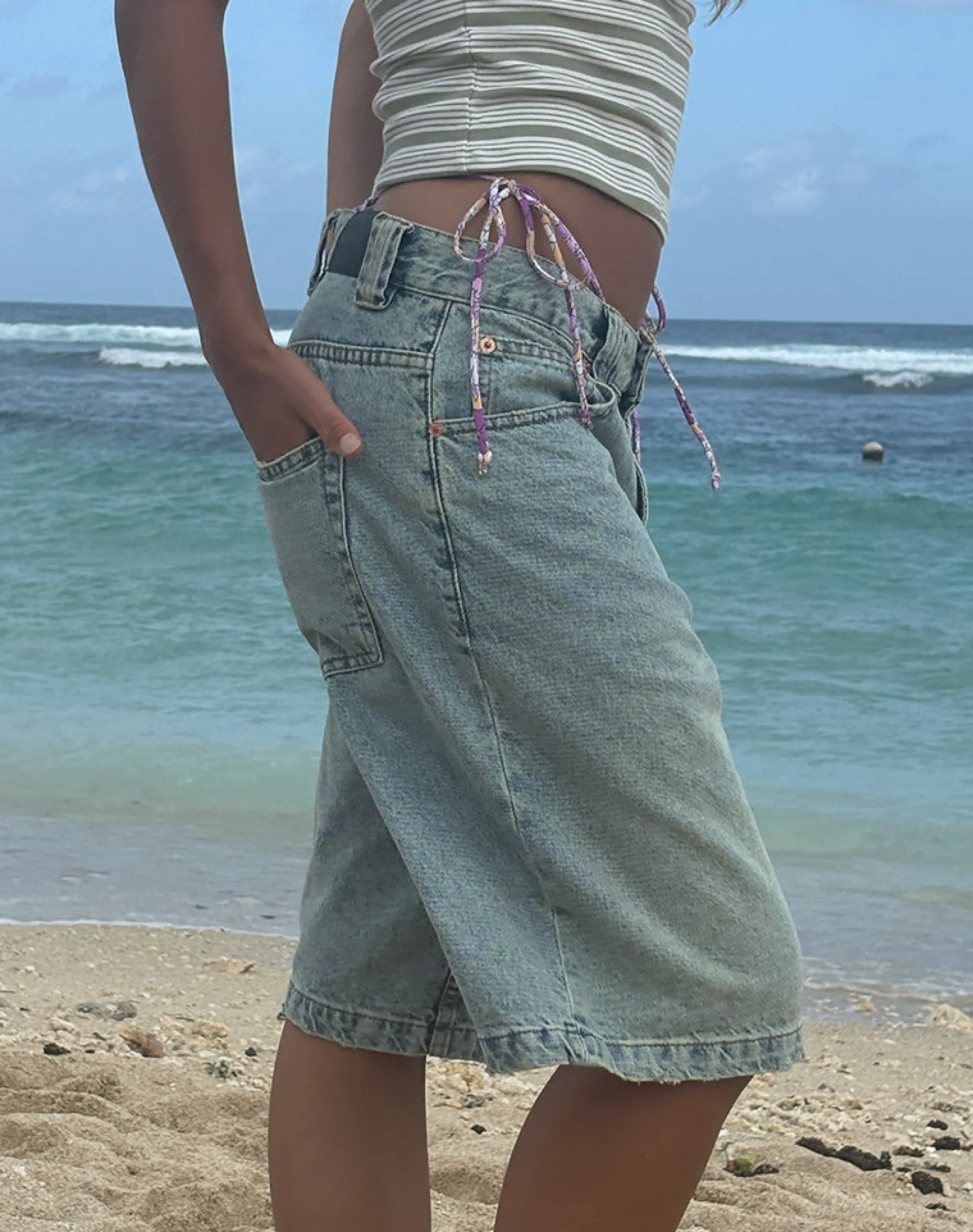 Motel Rocks Jorts-Low Rise Skater Shorts in Bleach Denim BleachDenim