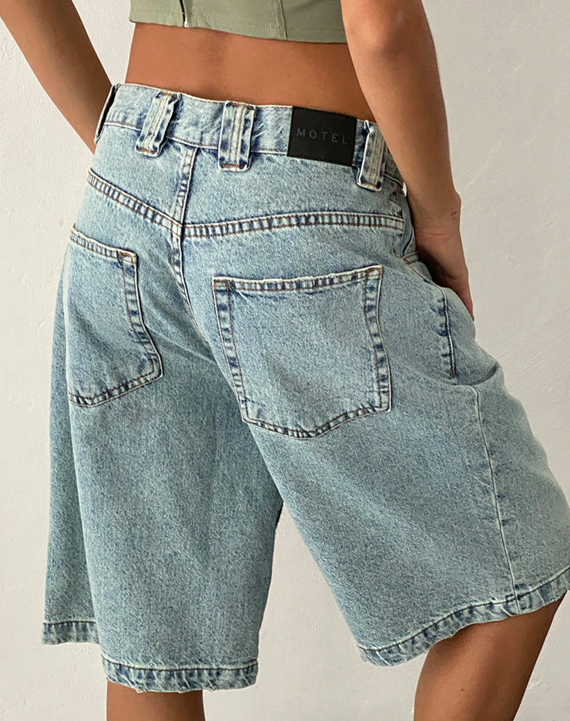 Motel Rocks Jorts-Low Rise Skater Shorts in Bleach Denim BleachDenim