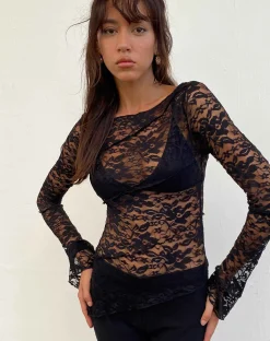 Motel Rocks Long Sleeve Tops-Lubica Long Sleeve Top in Lace Black