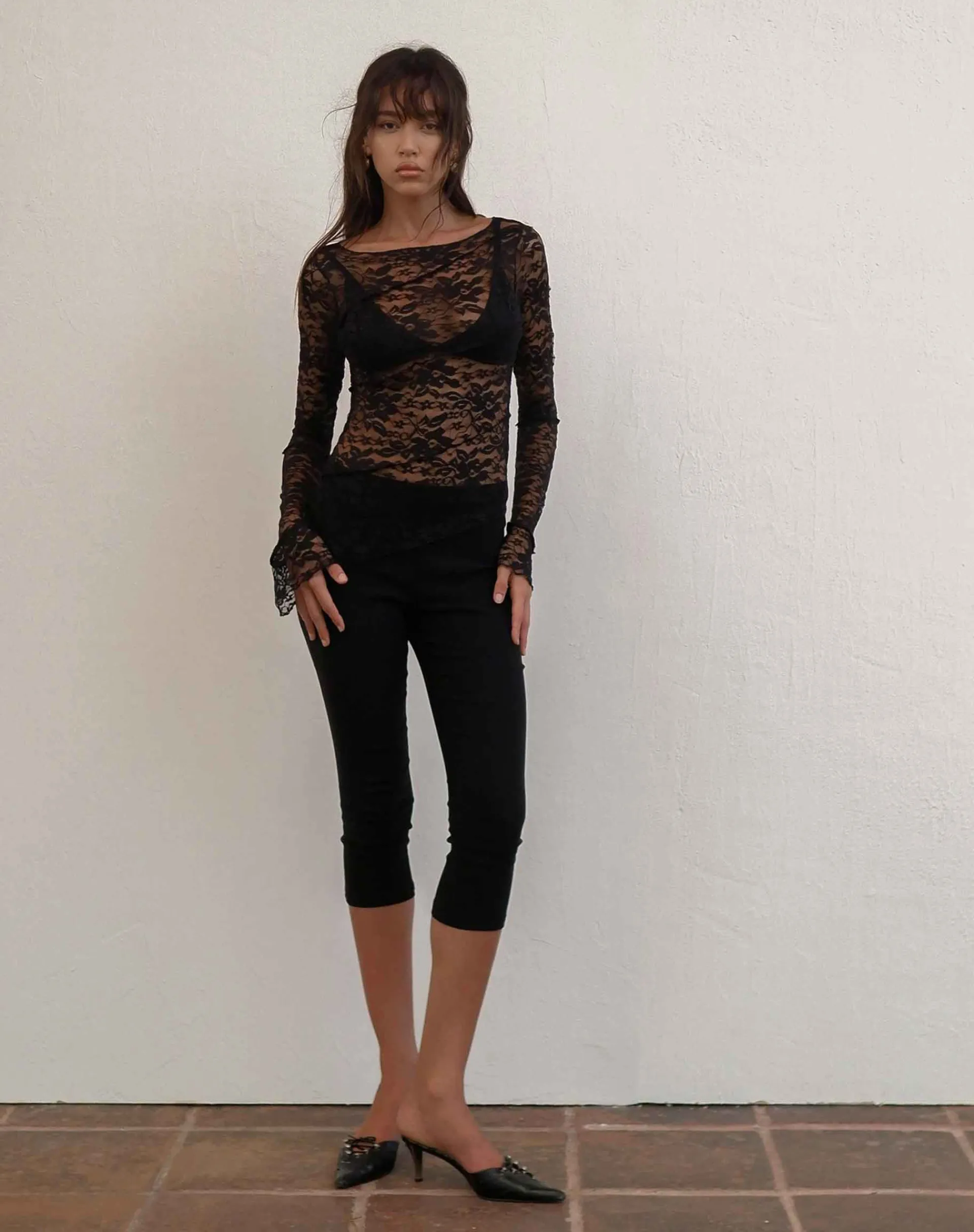Motel Rocks Long Sleeve Tops-Lubica Long Sleeve Top in Lace Black