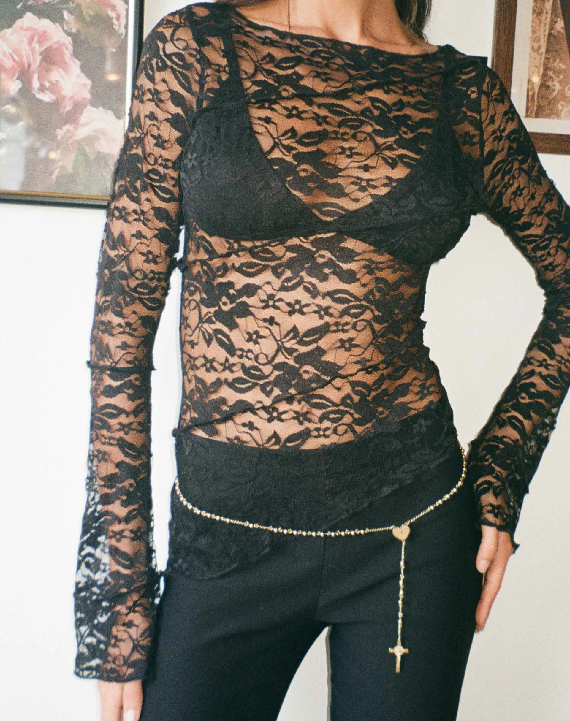 Motel Rocks Long Sleeve Tops-Lubica Long Sleeve Top in Lace Black